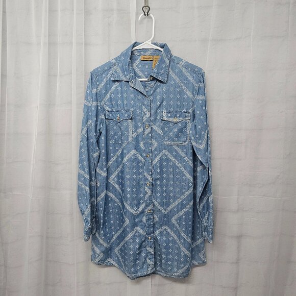 Wrangler Blue tunic button Up blouse Western Boho Casual M - Picture 8 of 12